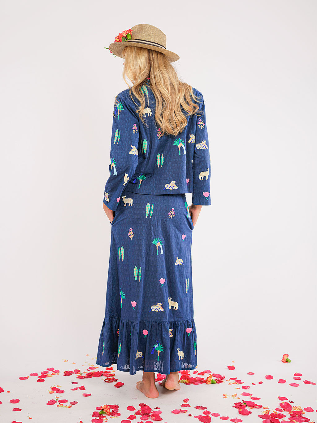 Goldenseal Skirt Little Jungle Embroidery on Navy