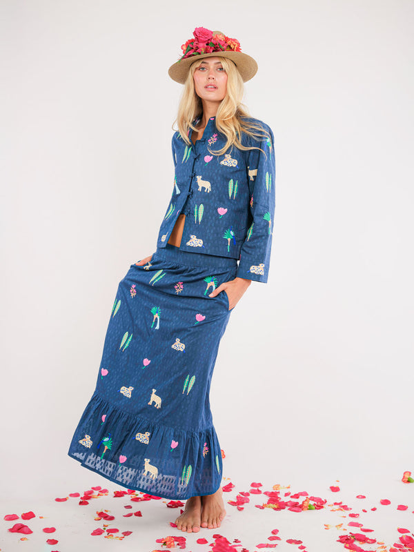 Goldenseal Skirt Little Jungle Embroidery on Navy