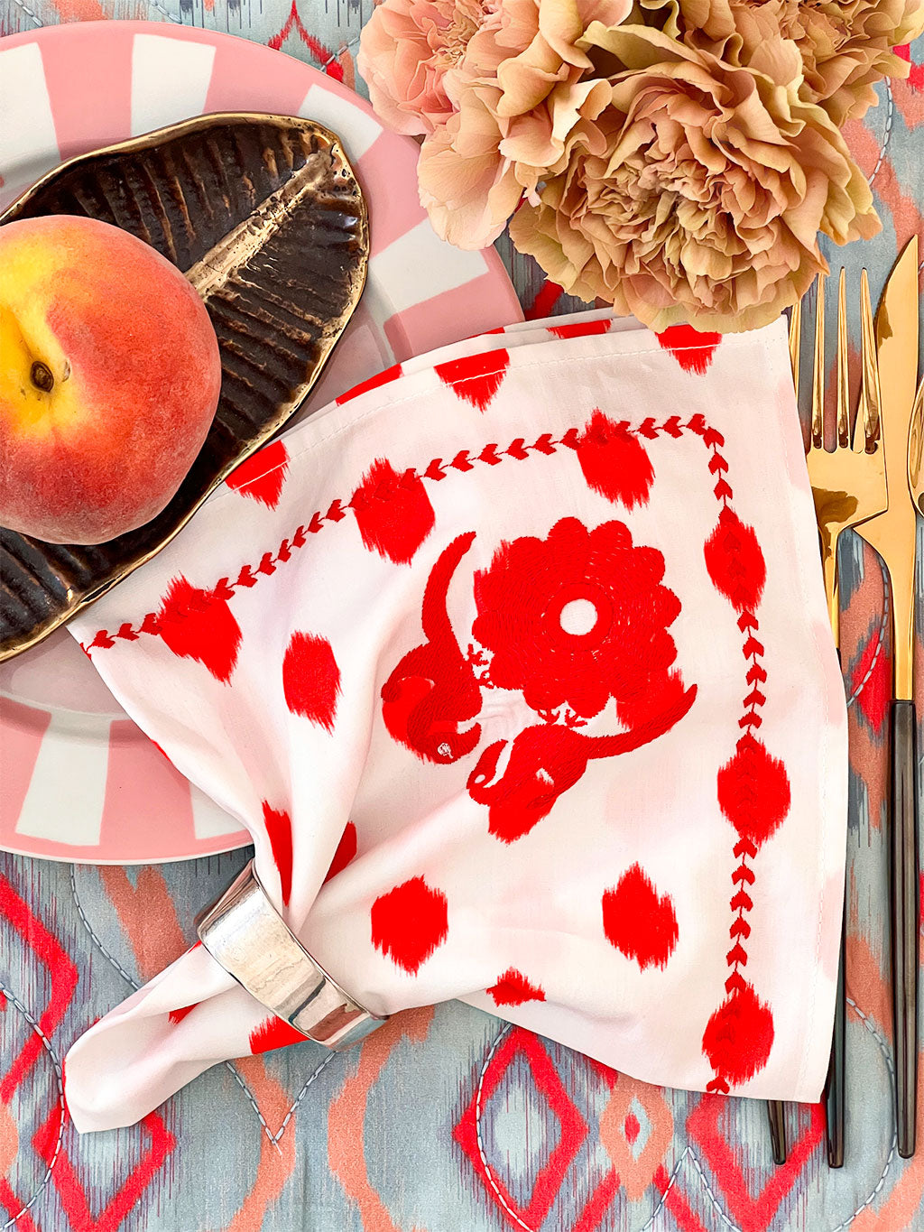 Napkin Dots Red Gujarat Birds Embroidery