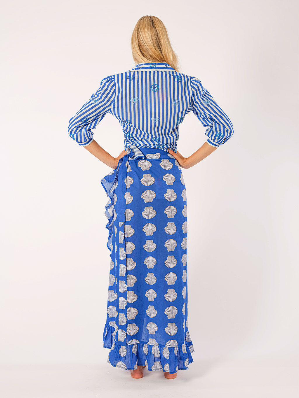 Lovage Blouse Blue Stripes Mixed Flowers