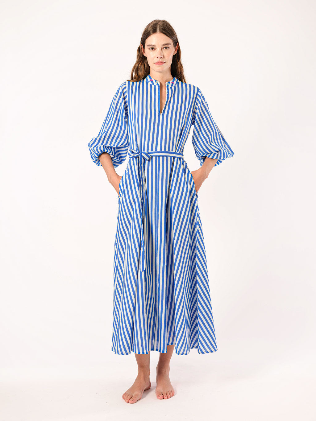 Marigold Dress Blue Stripes