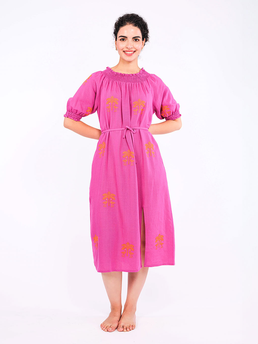 Pulsatilla Dress Berry Flamingo Orange Embroidery
