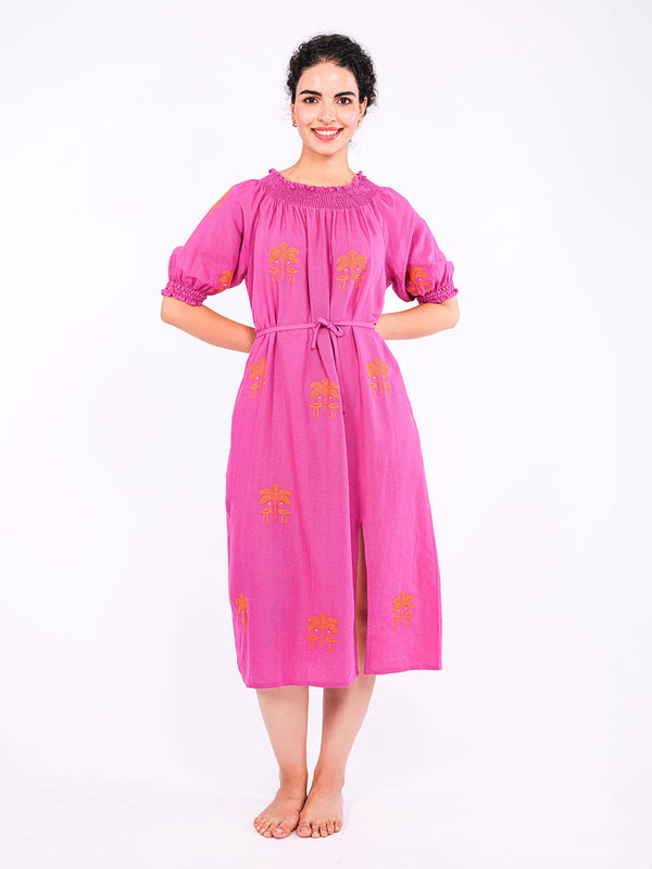 Pulsatilla Dress Berry Flamingo Orange Embroidery
