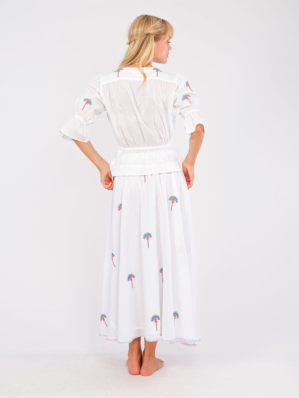 Yerba Buena Blouse Fan Palm Embroidery on White
