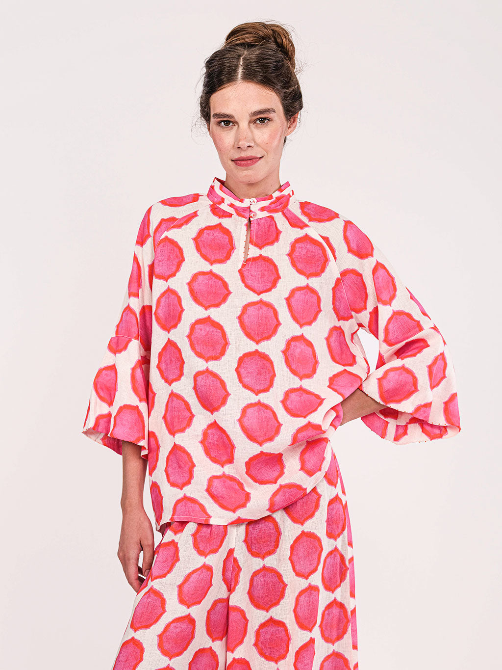 Flax Blouse Ikat Pink Orange