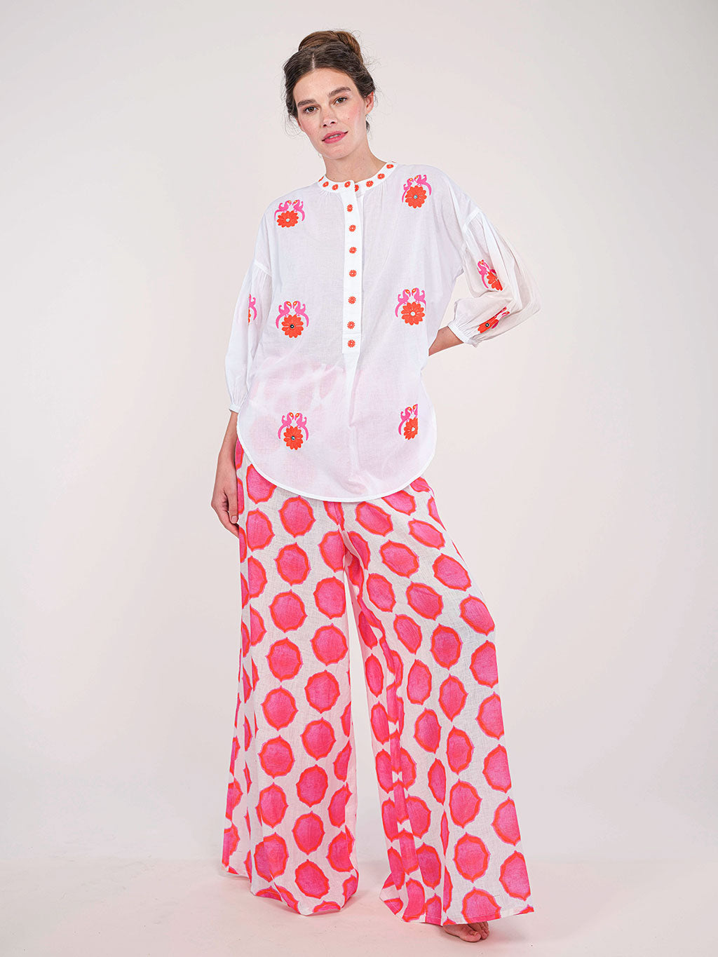 Sassafras Blouse White Gujarat Bird Orange