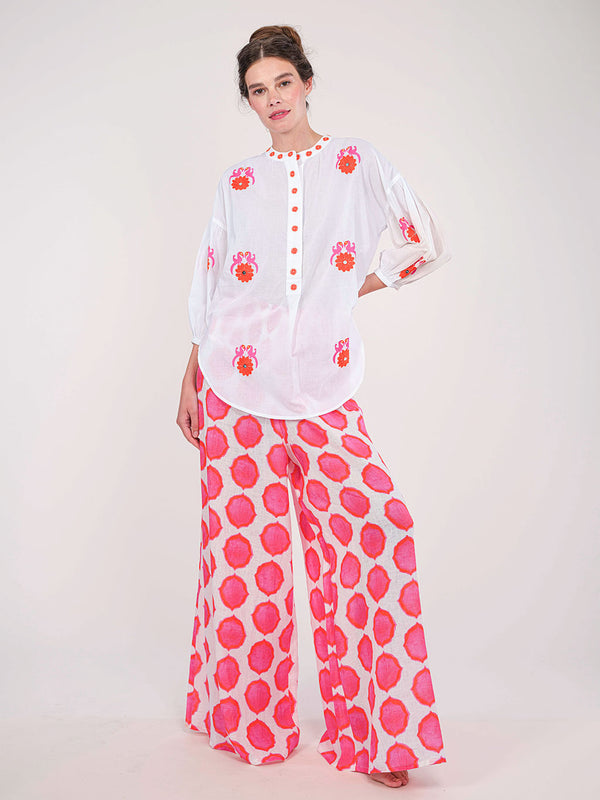 Sassafras Blouse White Gujarat Bird Orange