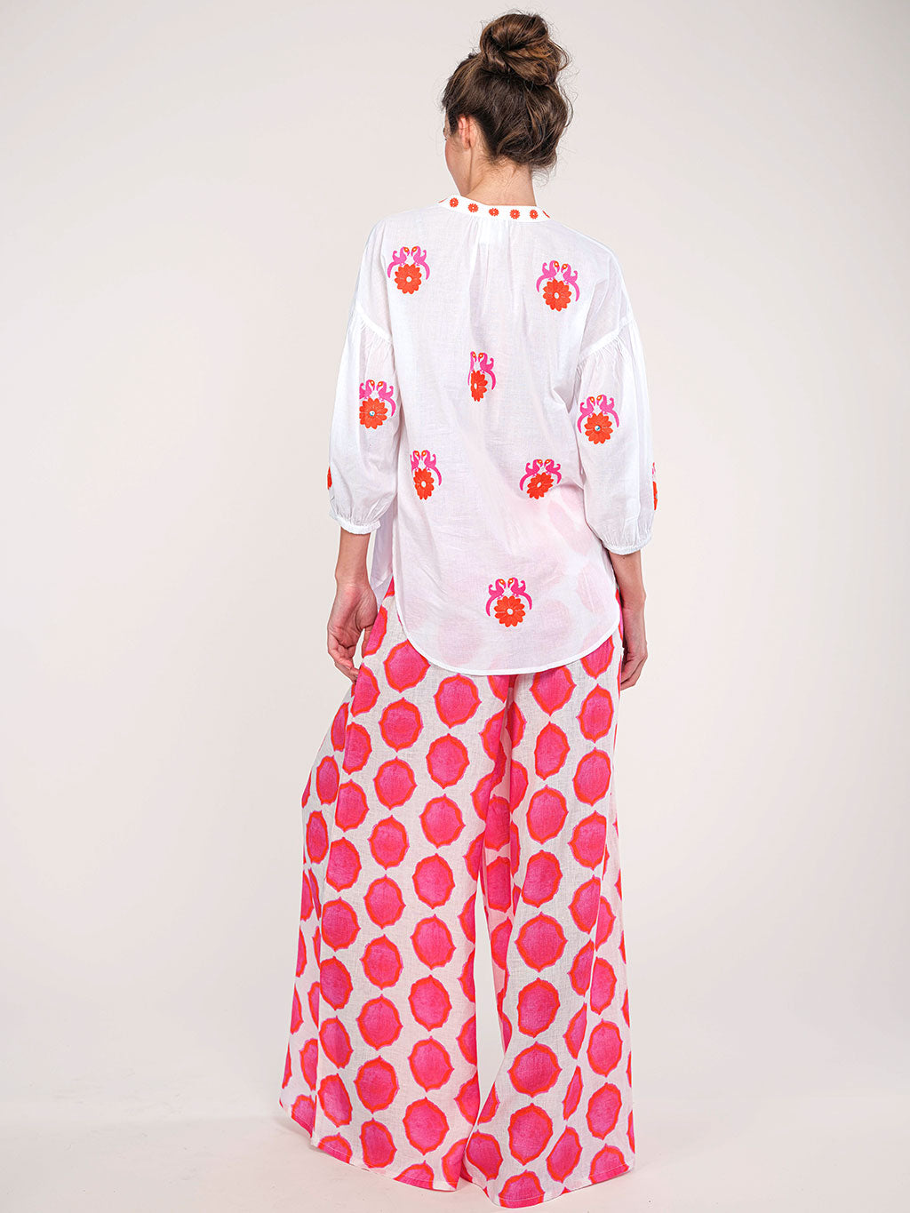Sassafras Blouse White Gujarat Bird Orange