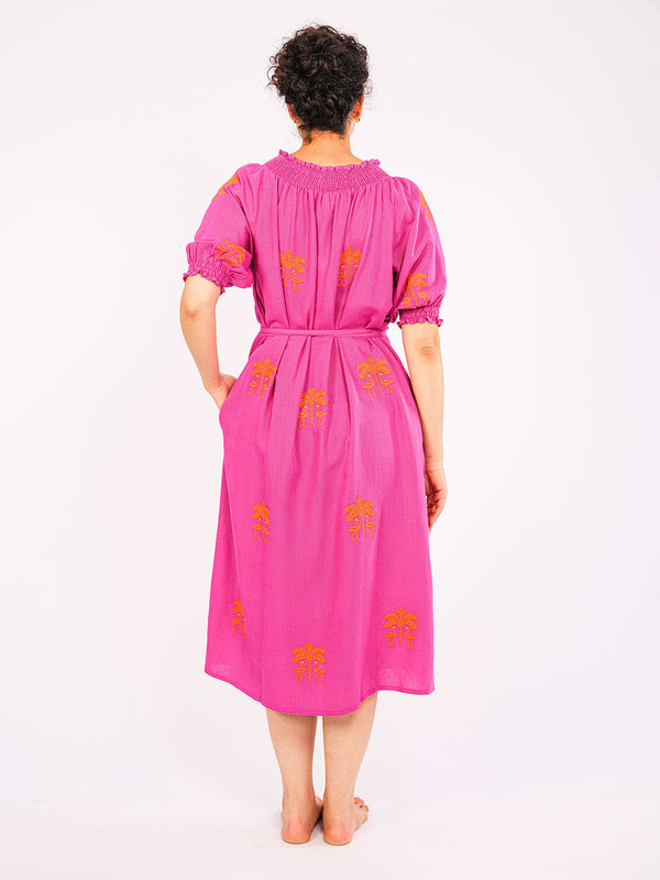 Pulsatilla Dress Berry Flamingo Orange Embroidery