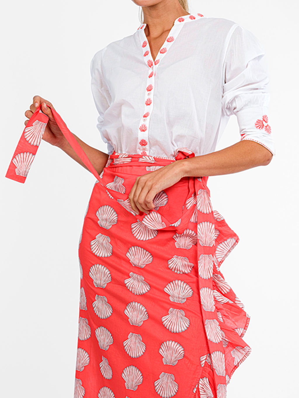 Mullein wrap skirt showing the truly adjustable waist for all figures