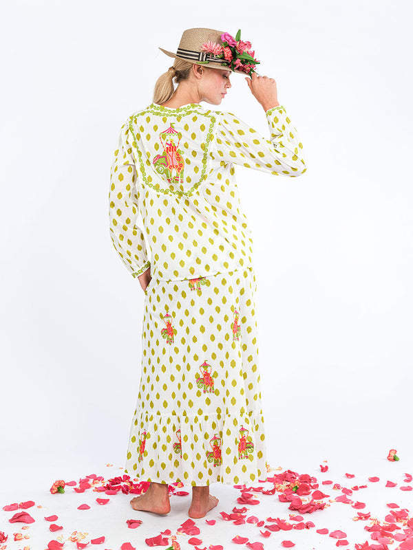 Goldenseal Skirt Dots Green Elephant Embroidery