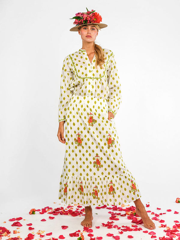 Catnep Blouse Dots Green Elephant Embroidery