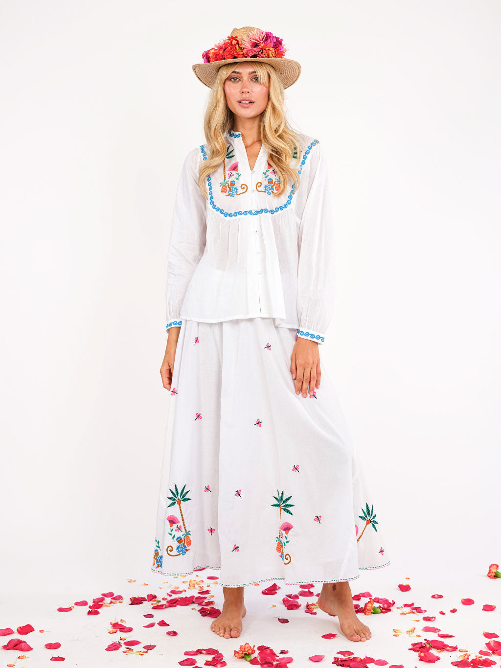 Vanilla Skirt Monkey Embroidery on White