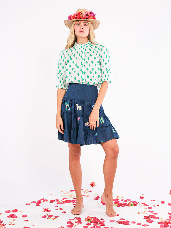 Elderberry Skirt Little Jungle Embroidery on Navy