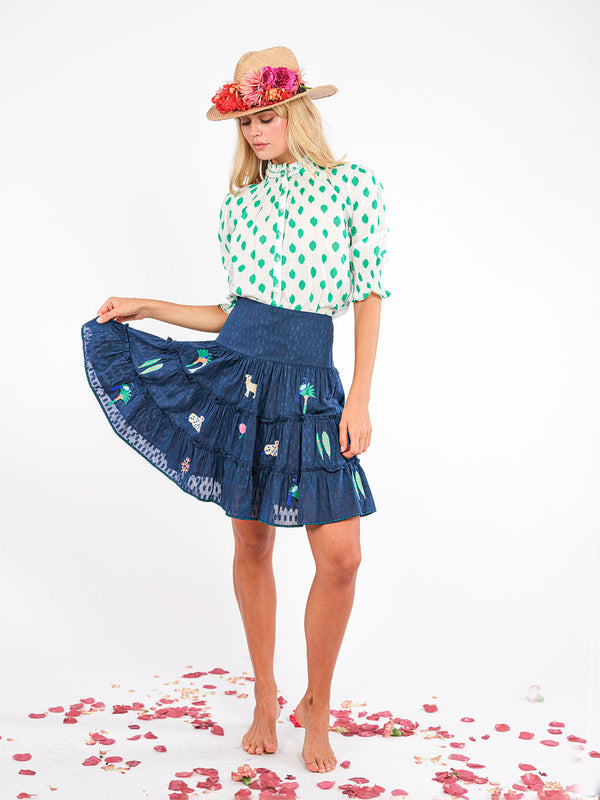 Elderberry Skirt Little Jungle Embroidery on Navy
