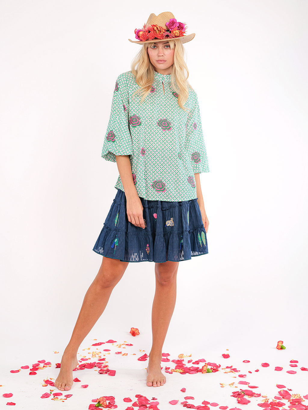 Elderberry Skirt Little Jungle Embroidery on Navy