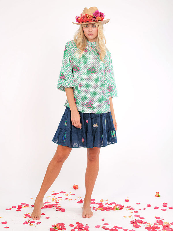 Elderberry Skirt Little Jungle Embroidery on Navy