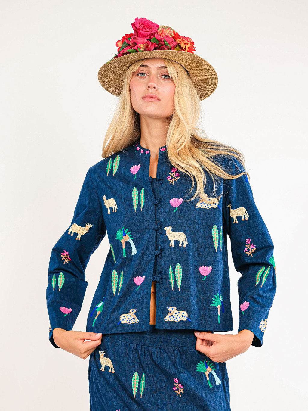 Comfrey Jacket Dots Little Jungle Embroidery on Navy