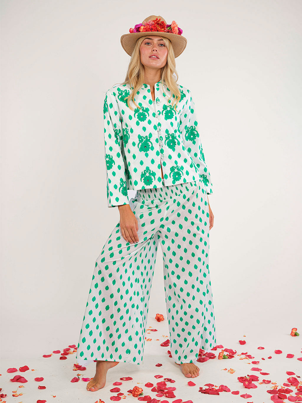 Comfrey Jacket Dots Emerald Gujarat Birds Embroidery