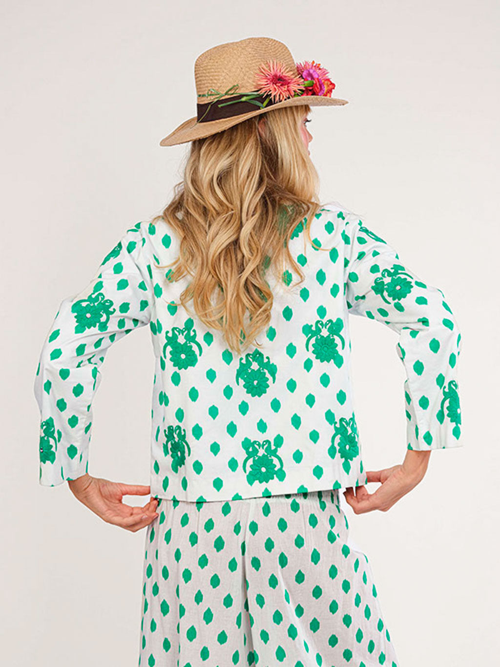 Comfrey Jacket Dots Emerald Gujarat Birds Embroidery