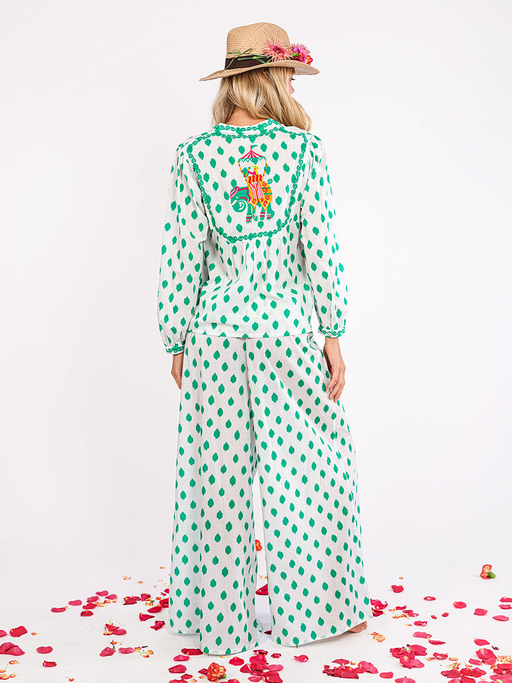 Catnep Blouse Dots Emerald Elephant Embroidery