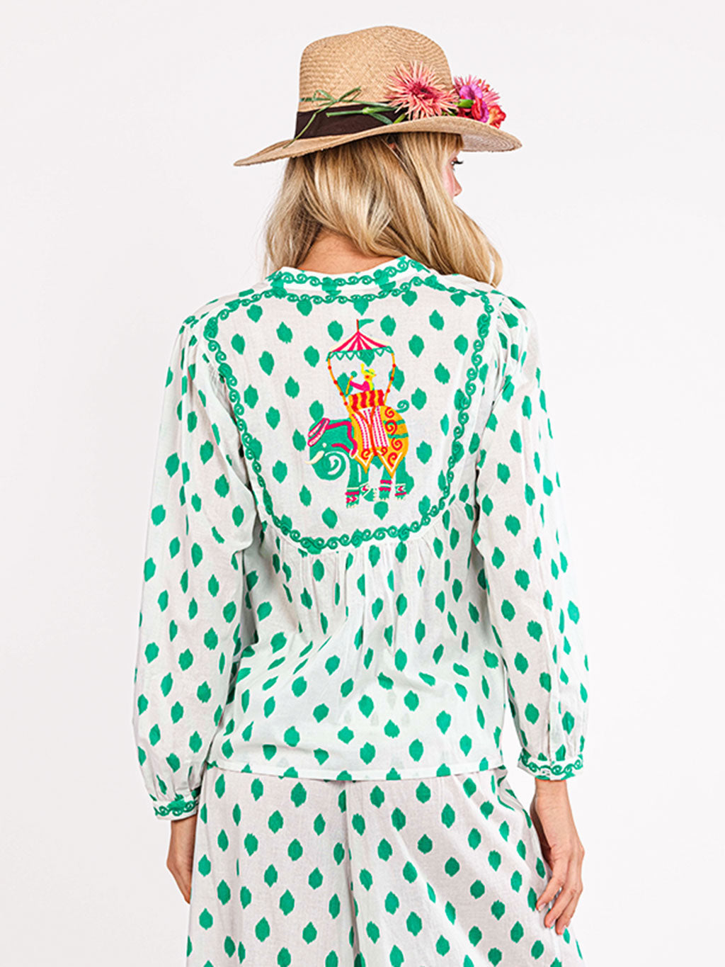 Catnep Blouse Dots Emerald Elephant Embroidery