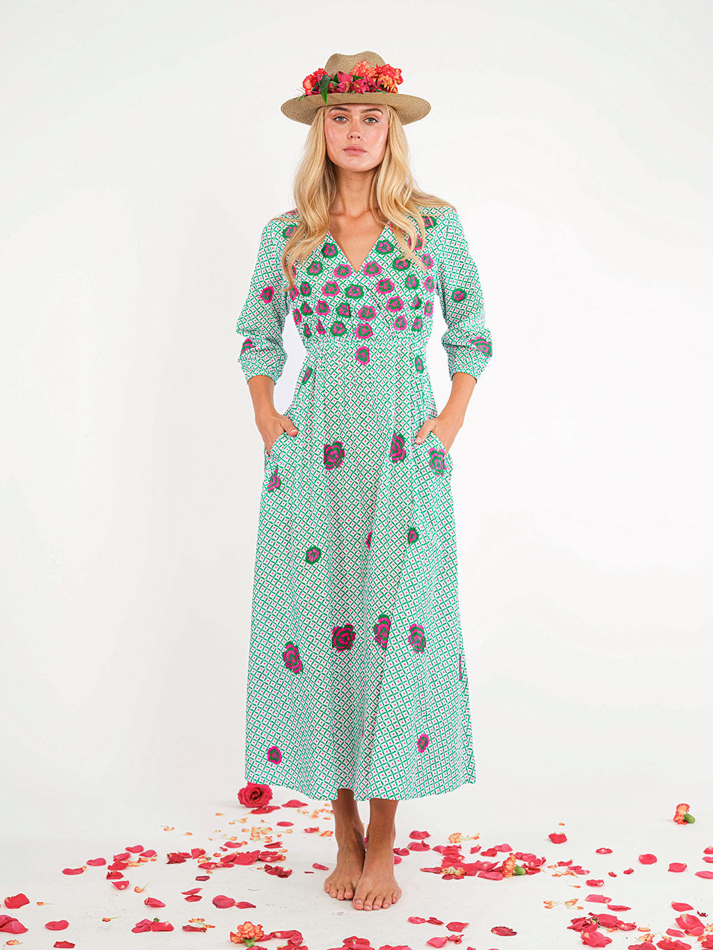 Hyssop Dress Dotty Emerald Peony Embroidery