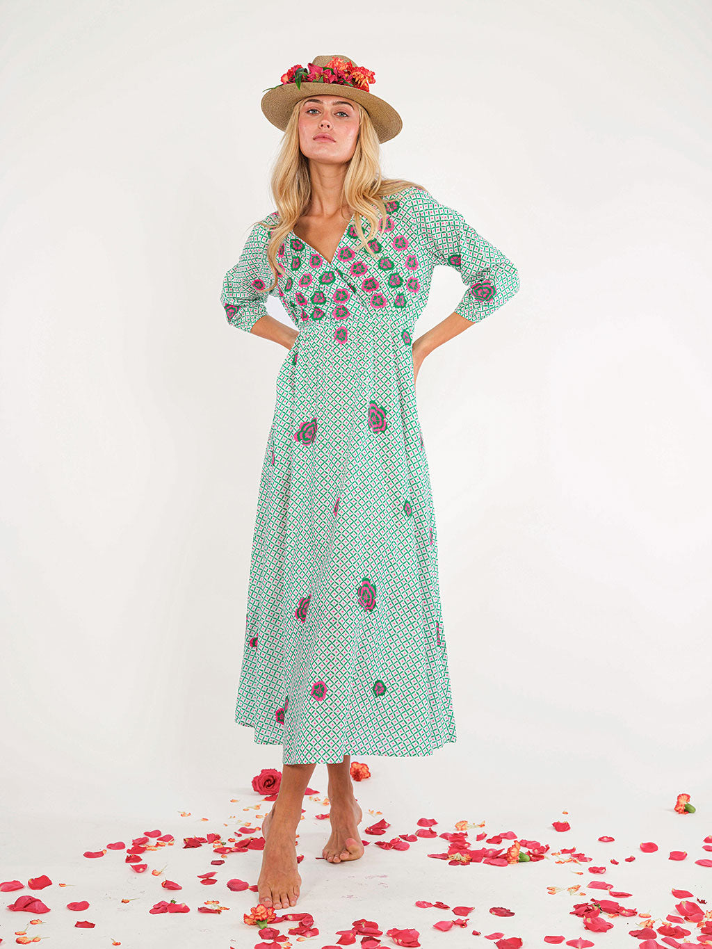 Hyssop Dress Dotty Emerald Peony Embroidery