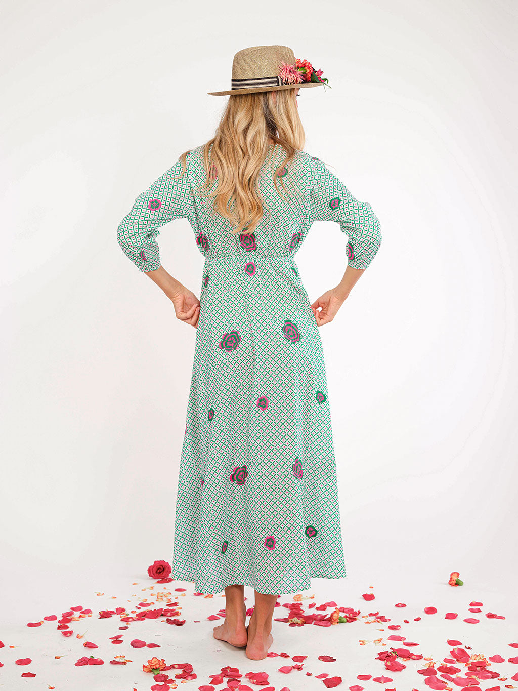 Hyssop Dress Dotty Emerald Peony Embroidery