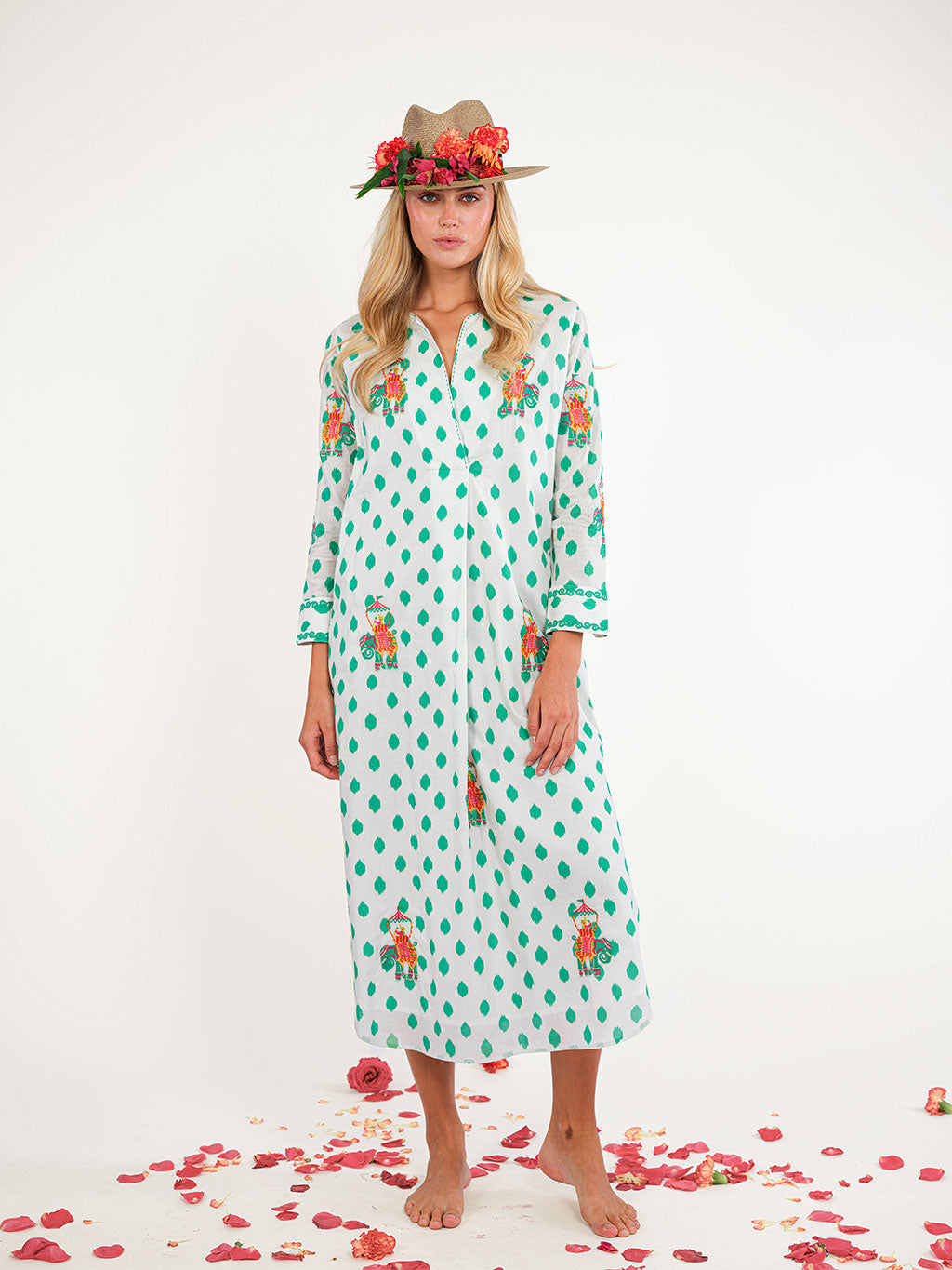 Amethyst Kaftan Dots Green Elephant Emboidery