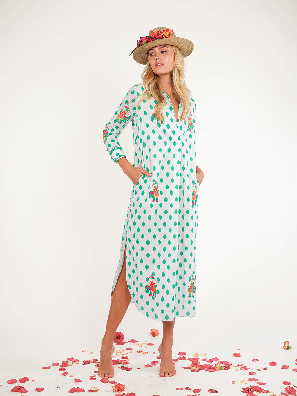 Amethyst Kaftan Dots Green Elephant Emboidery