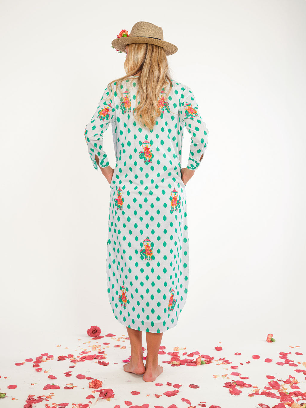 Amethyst Kaftan Dots Green Elephant Emboidery