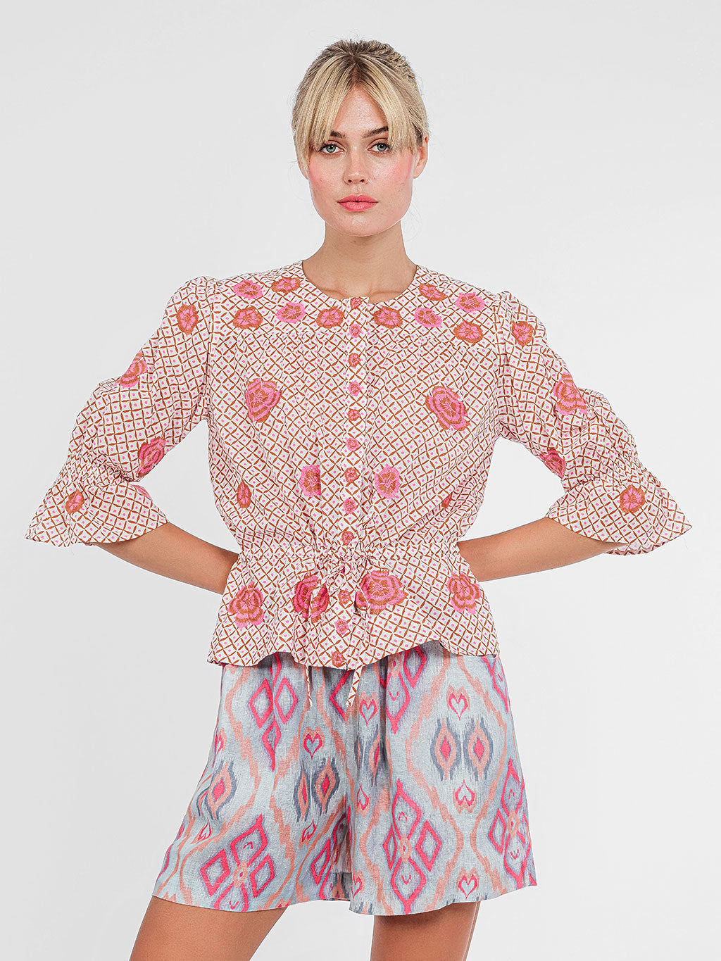 Yerba Buena Blouse Dotty Mustard Peony Embroidery