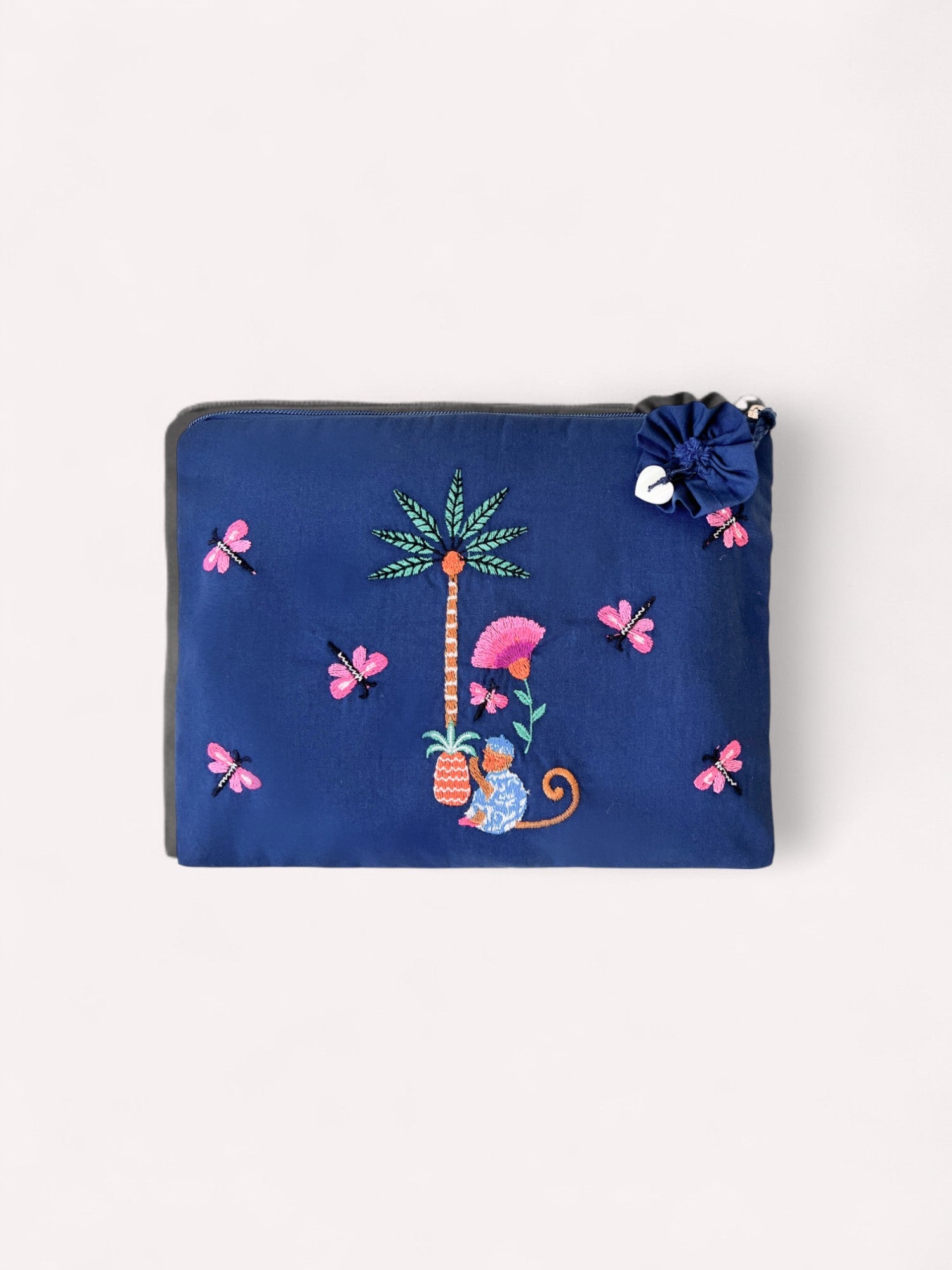 Ortiga Bag Navy Monkey Embroidery