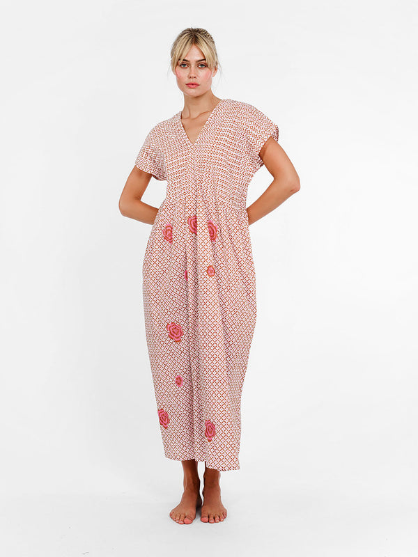 Sea Cale Dress Dotty Mustard Peony Embroidery