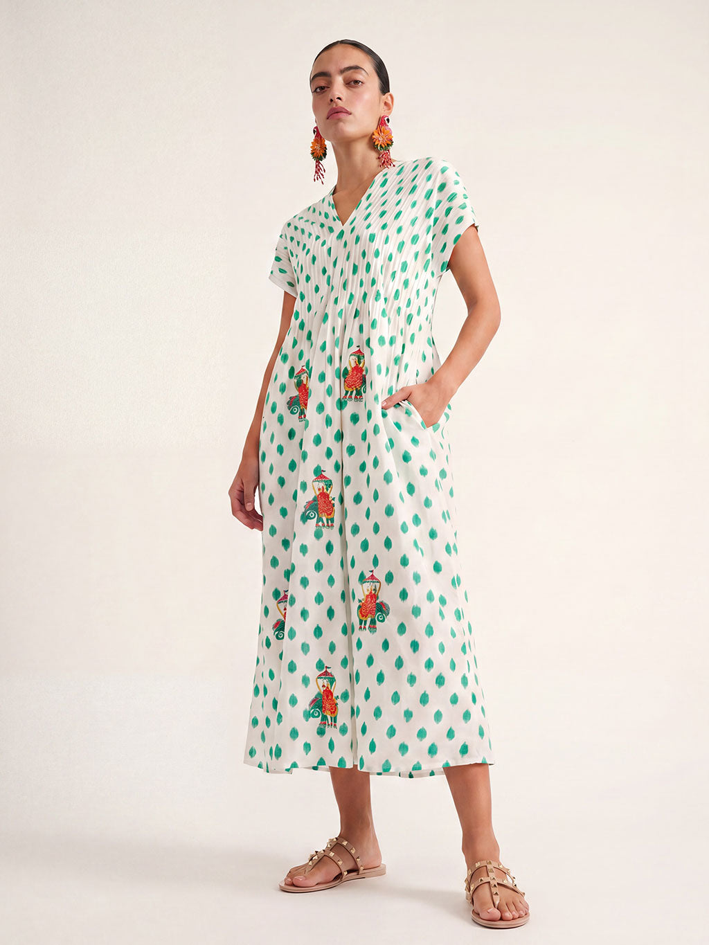 Sea Cale Dress Dots Emerald Elephant Embroidery