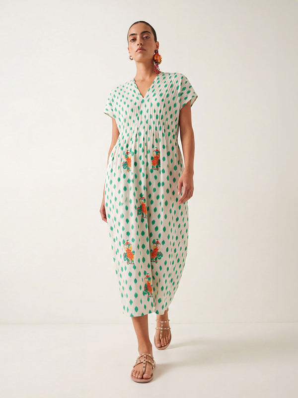 Sea Cale Dress Dots Emerald Elephant Embroidery