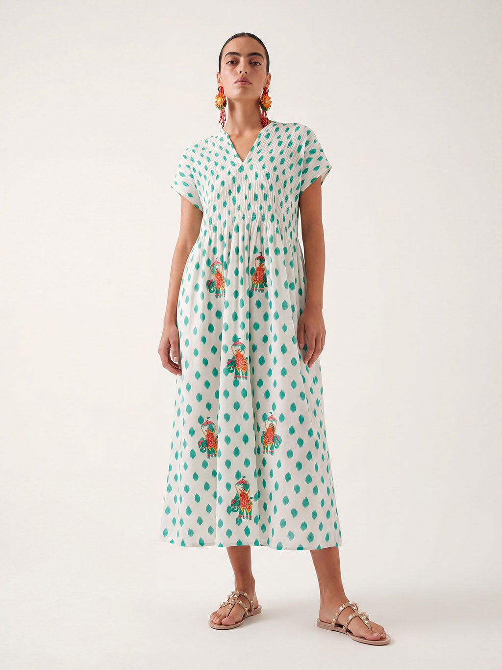 Sea Cale Dress Dots Emerald Elephant Embroidery