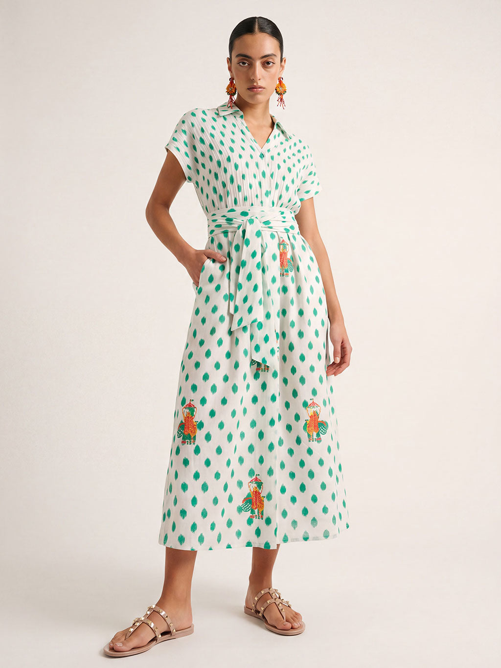 Sea Cale Dress Dots Emerald Elephant Embroidery