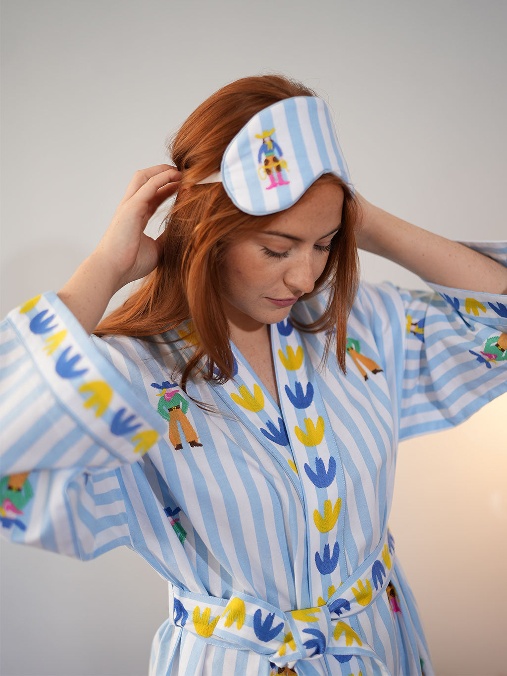 Cowgirl on Light Blue Stripes Sleep Mask