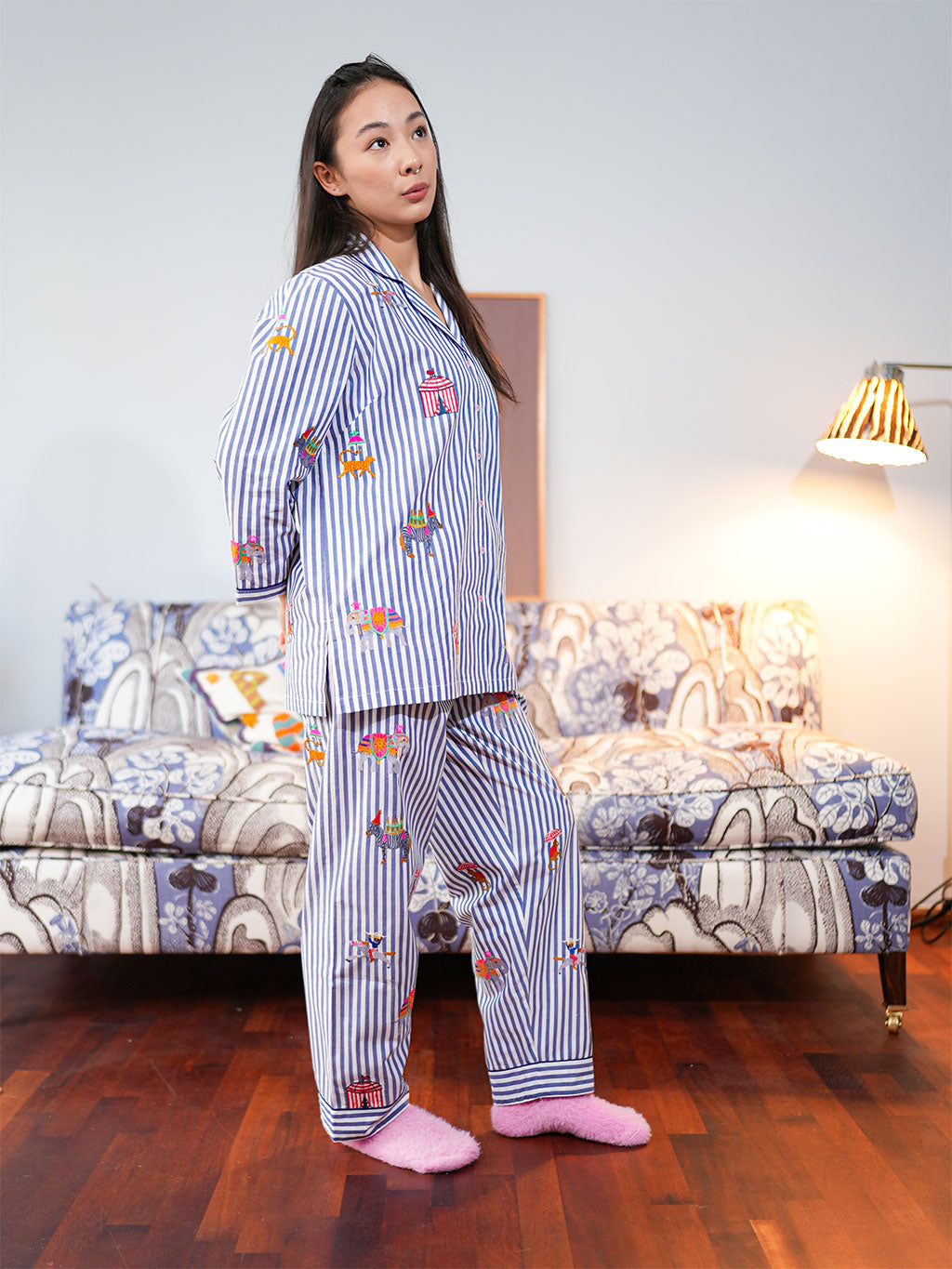 Circus on Navy Stripes Pyjama Long