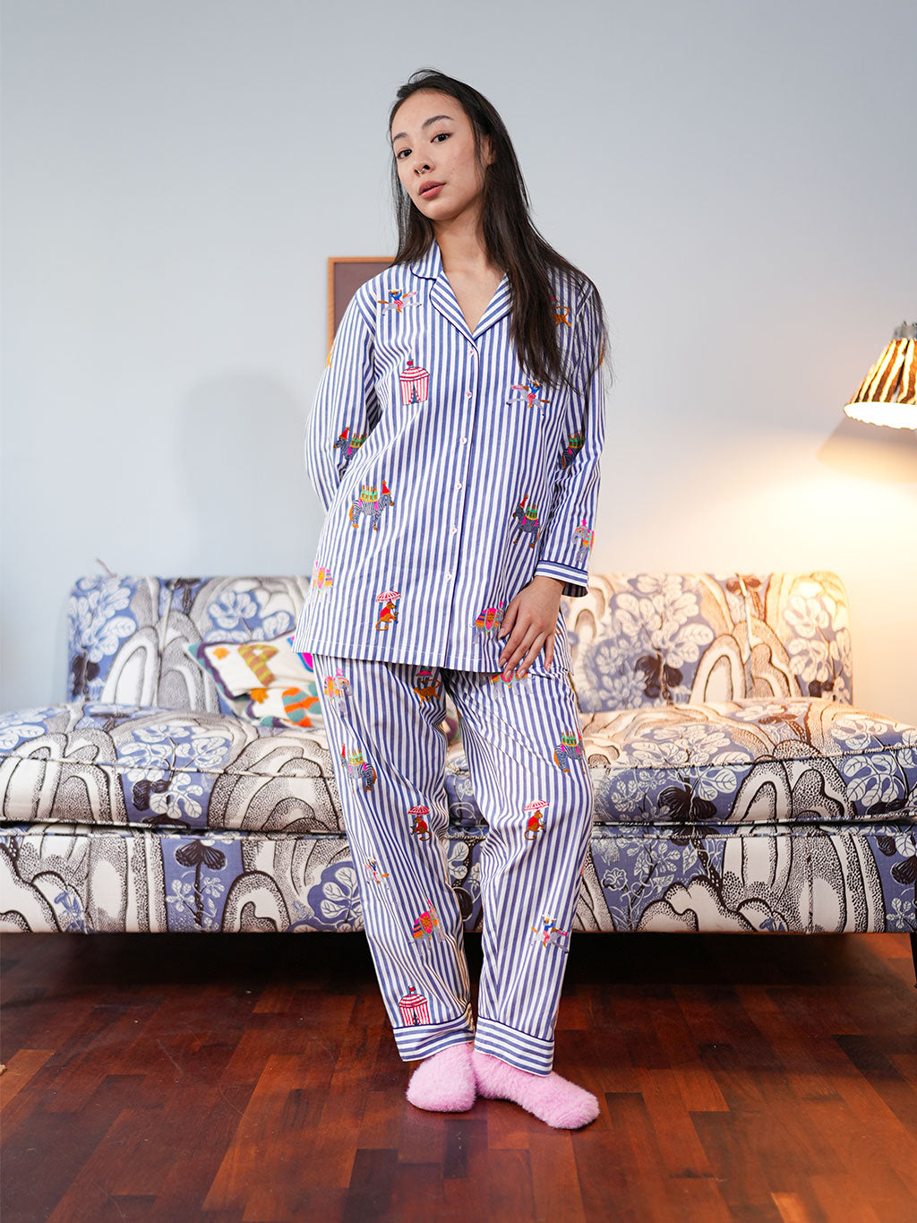 Circus on Navy Stripes Pyjama Long