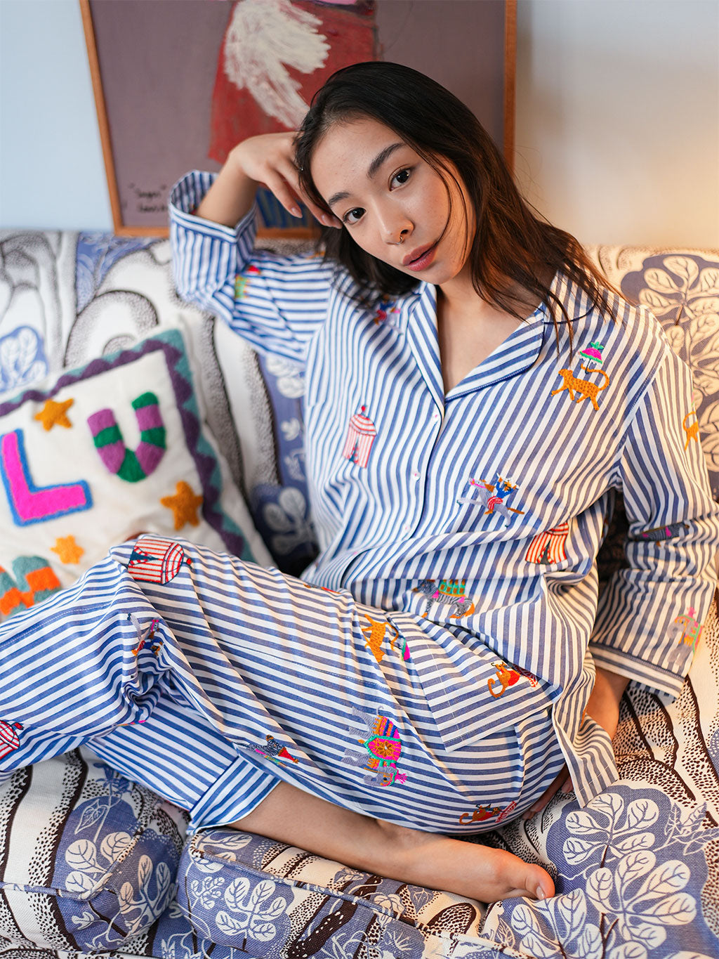 Circus on Navy Stripes Pyjama Long