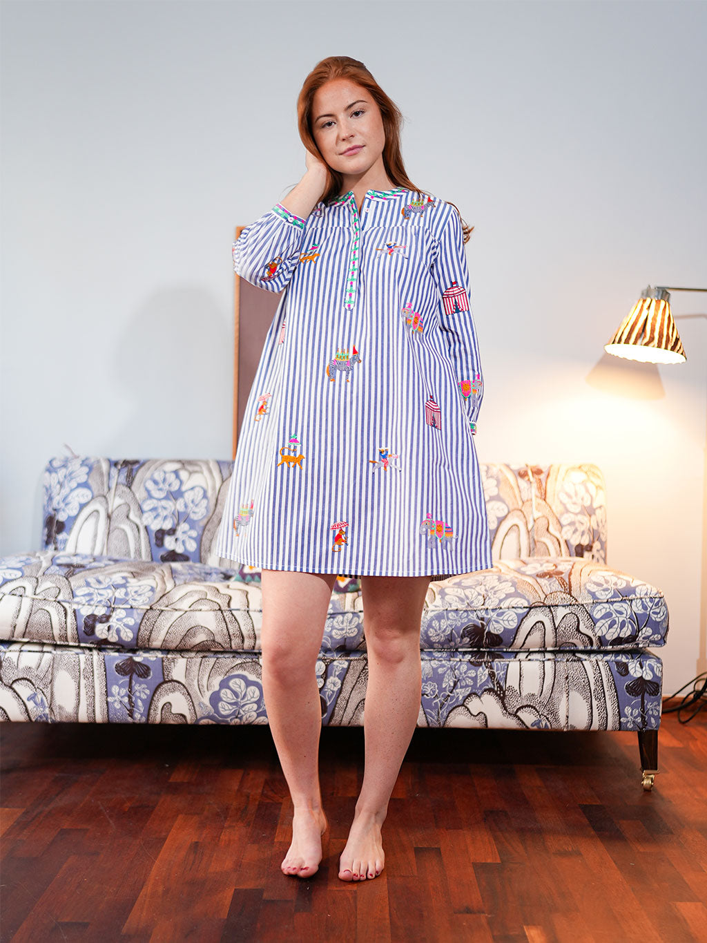 Circus on Navy Stripes Nightgown