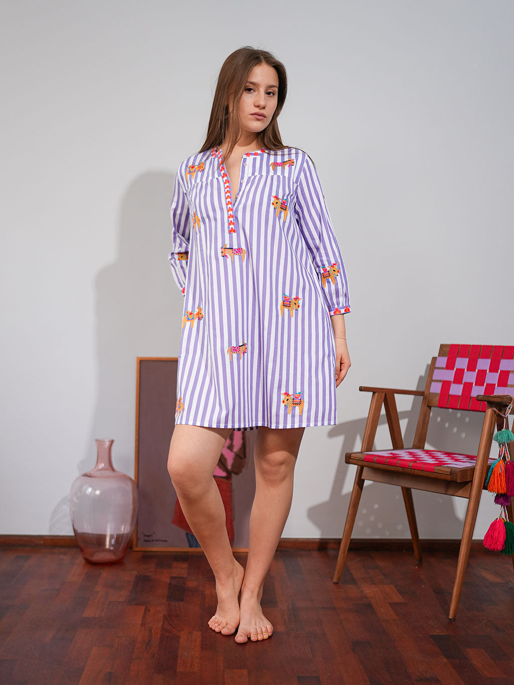 Donkeys on Purple Stripes Nightgown