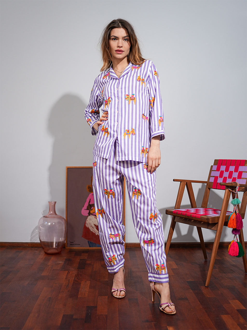 Donkeys on Purple Stripes Pyjama Long