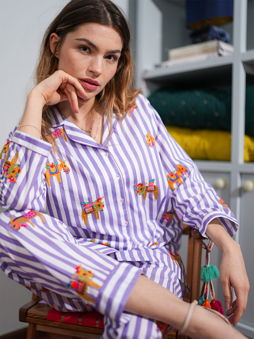 Donkeys on Purple Stripes Pyjama Long