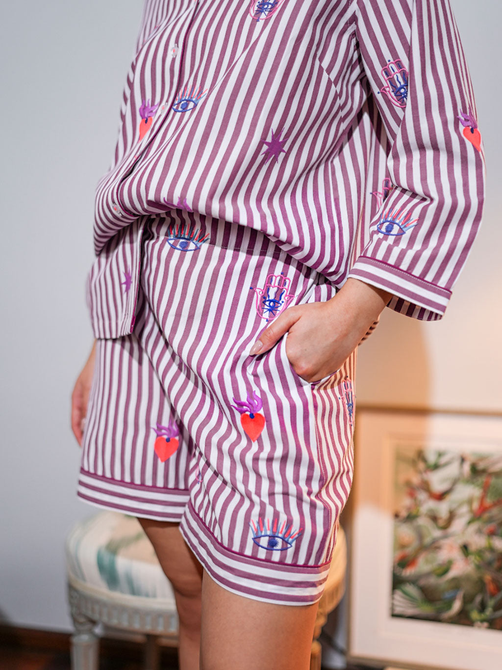 Magic on Burgundy Stripes Shorts
