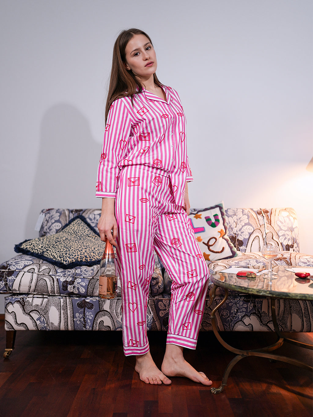 Amour on Pink Stripes Pyjama Long