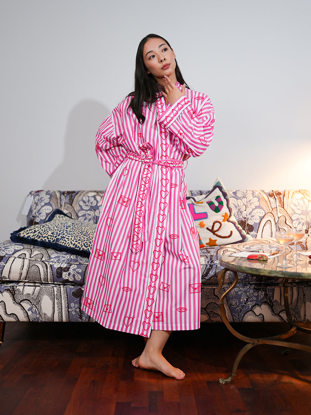 Amour on Pink Stripes Kimono
